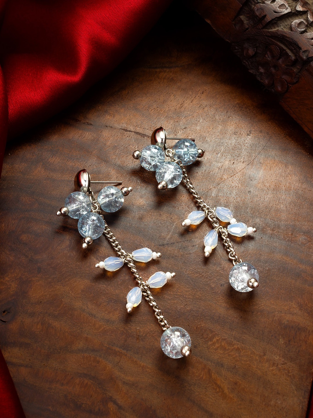 

aadita Silver Artificial Stones Drop Earrings