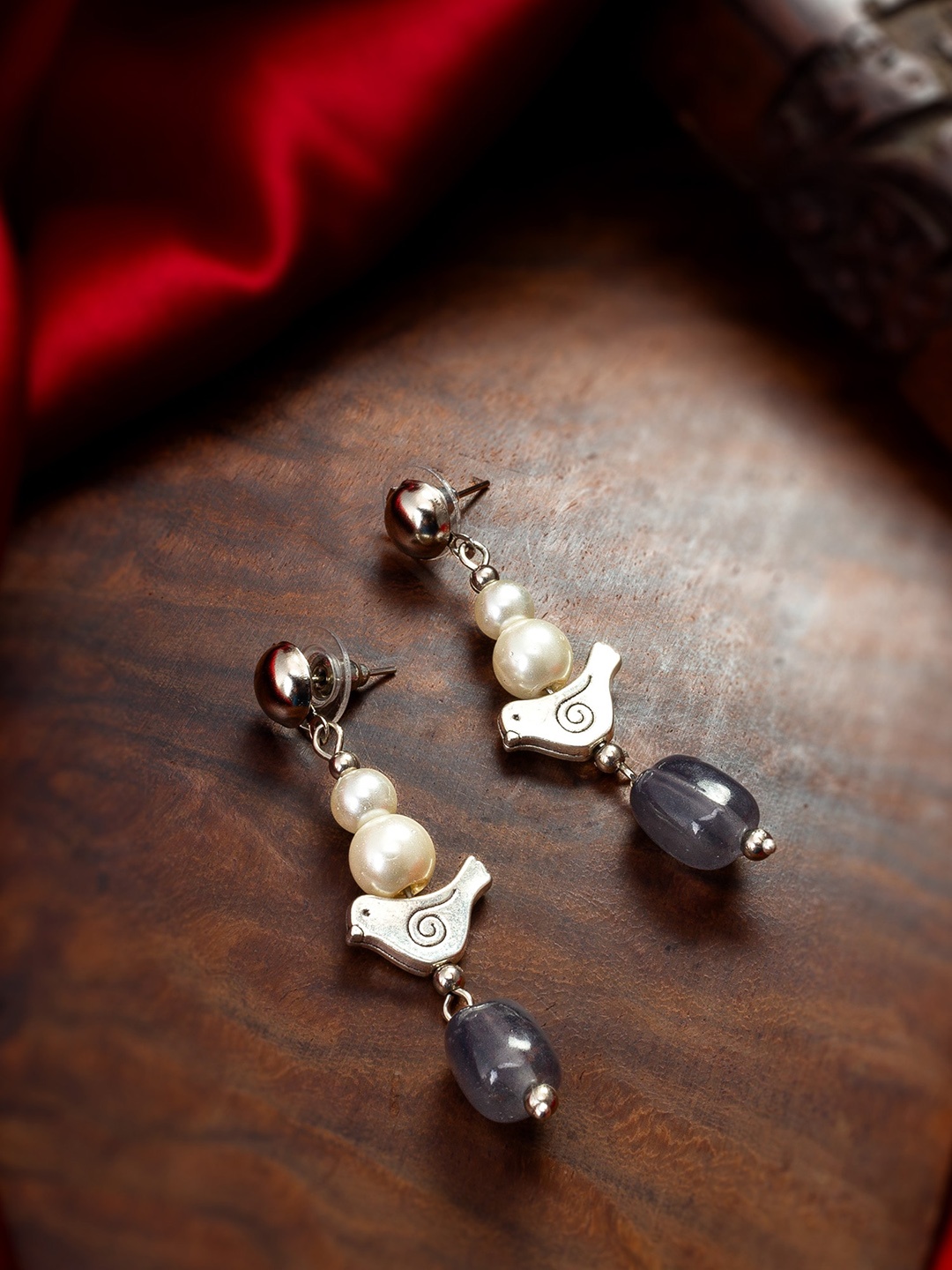 

aadita Silver Artificial Stones Drop Earrings
