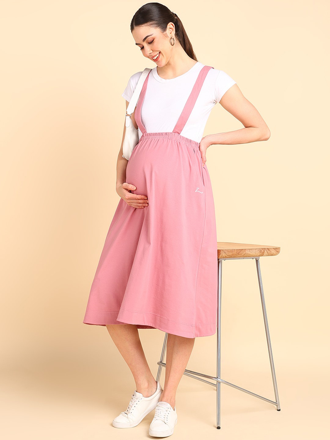 

House Of Zelena Cotton Mid-Rise Straight Hemline Maternity Midi Skirt, Pink