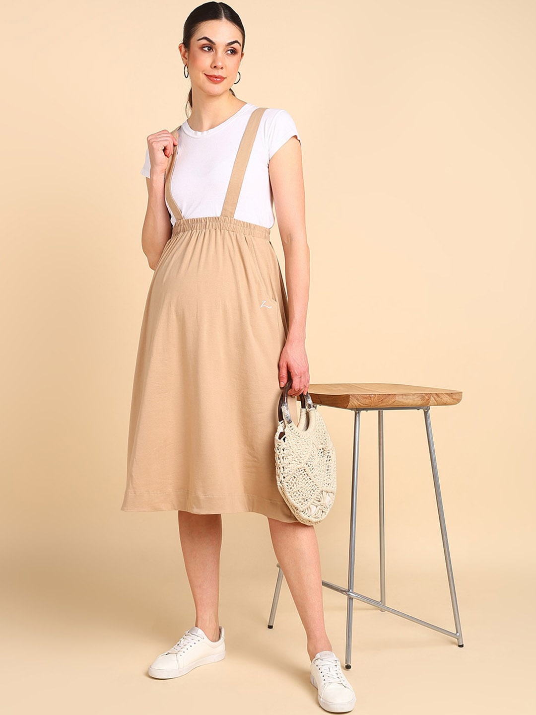

House Of Zelena Maternity High Rise Midi Skirt With Detachable Strap, Camel brown