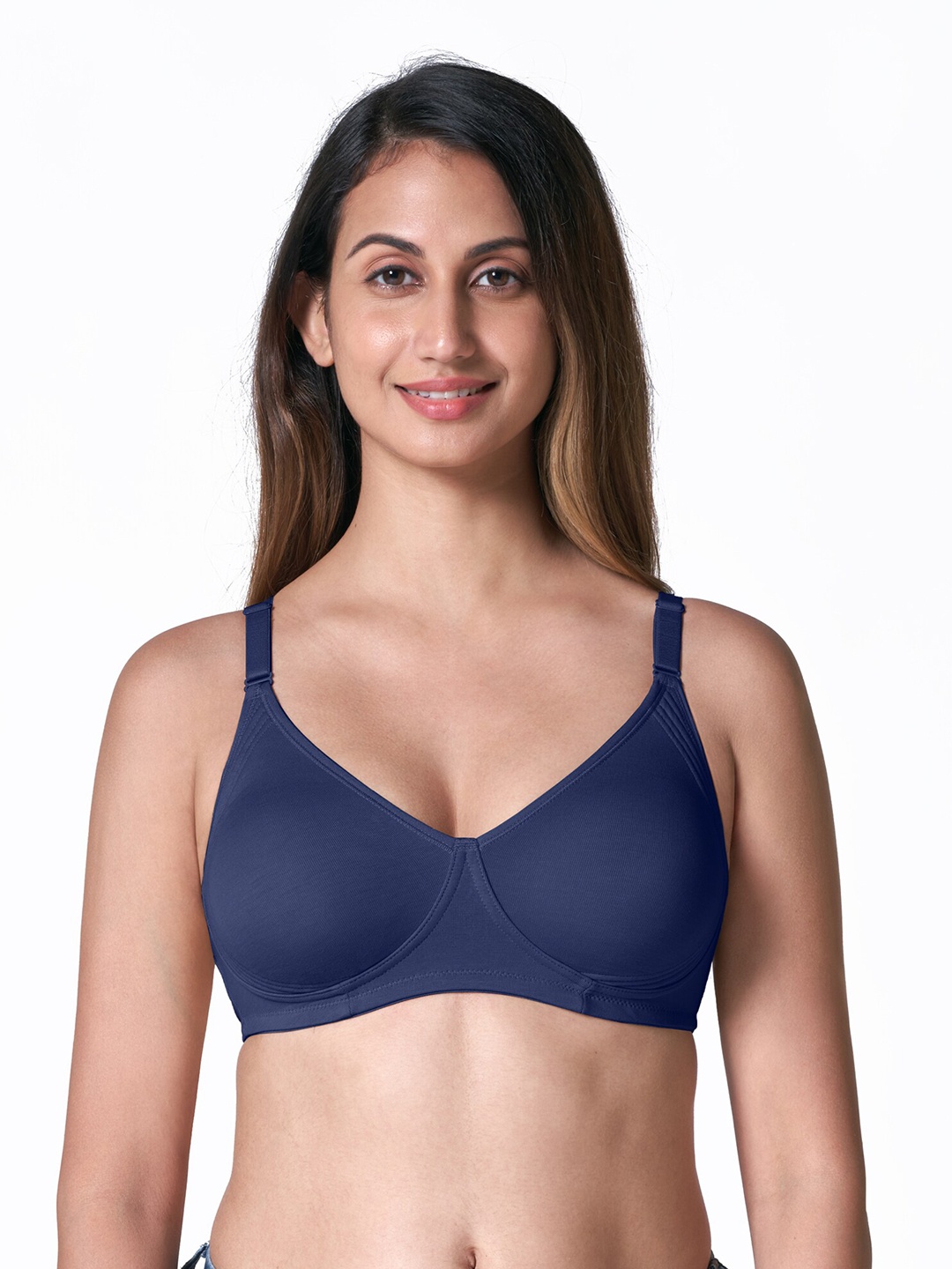 

BLOSSOM Moulded Cotton Side Support T-Shirt Bra_Encircle Bra, Navy blue