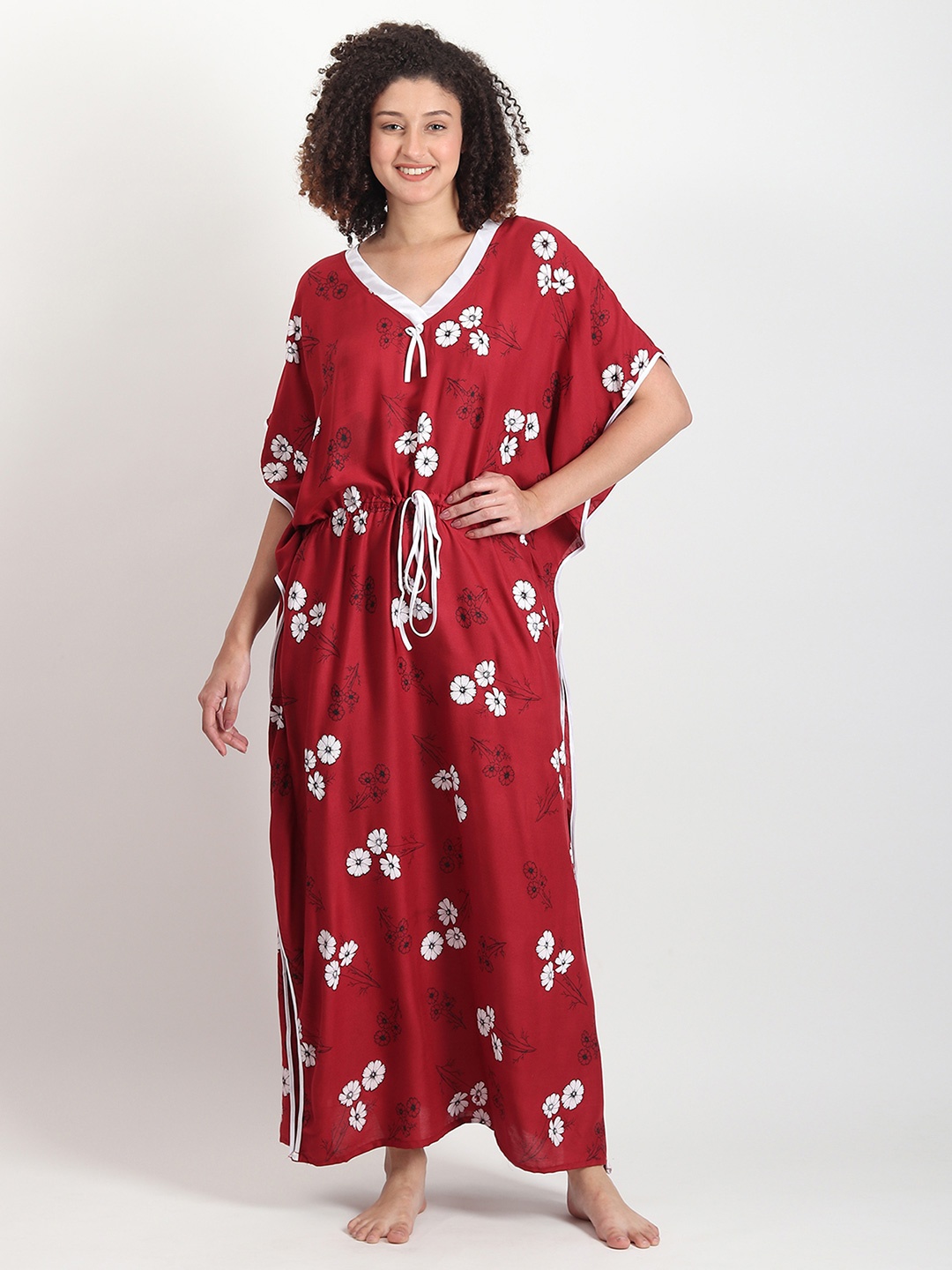

Noty Floral Printed Maxi Kaftan Nightdress, Maroon