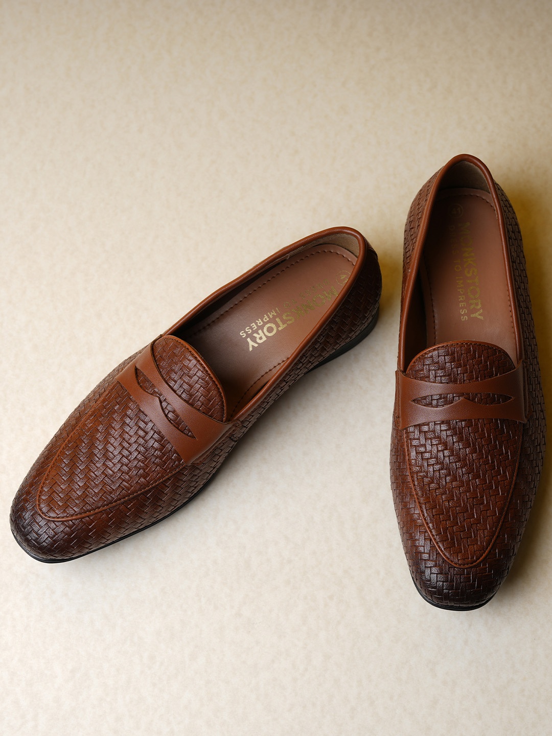 

MONKSTORY Men Textured Comfort Insole Horsebit Loafers, Tan