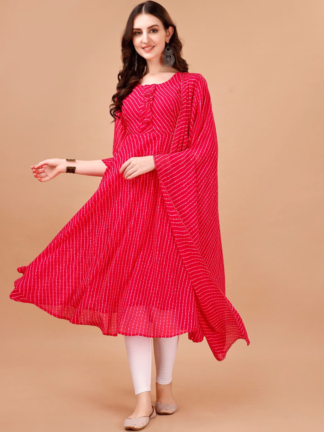 PMD Fashion Leheriya Printed Georgette Anarkali Kurta, Pink