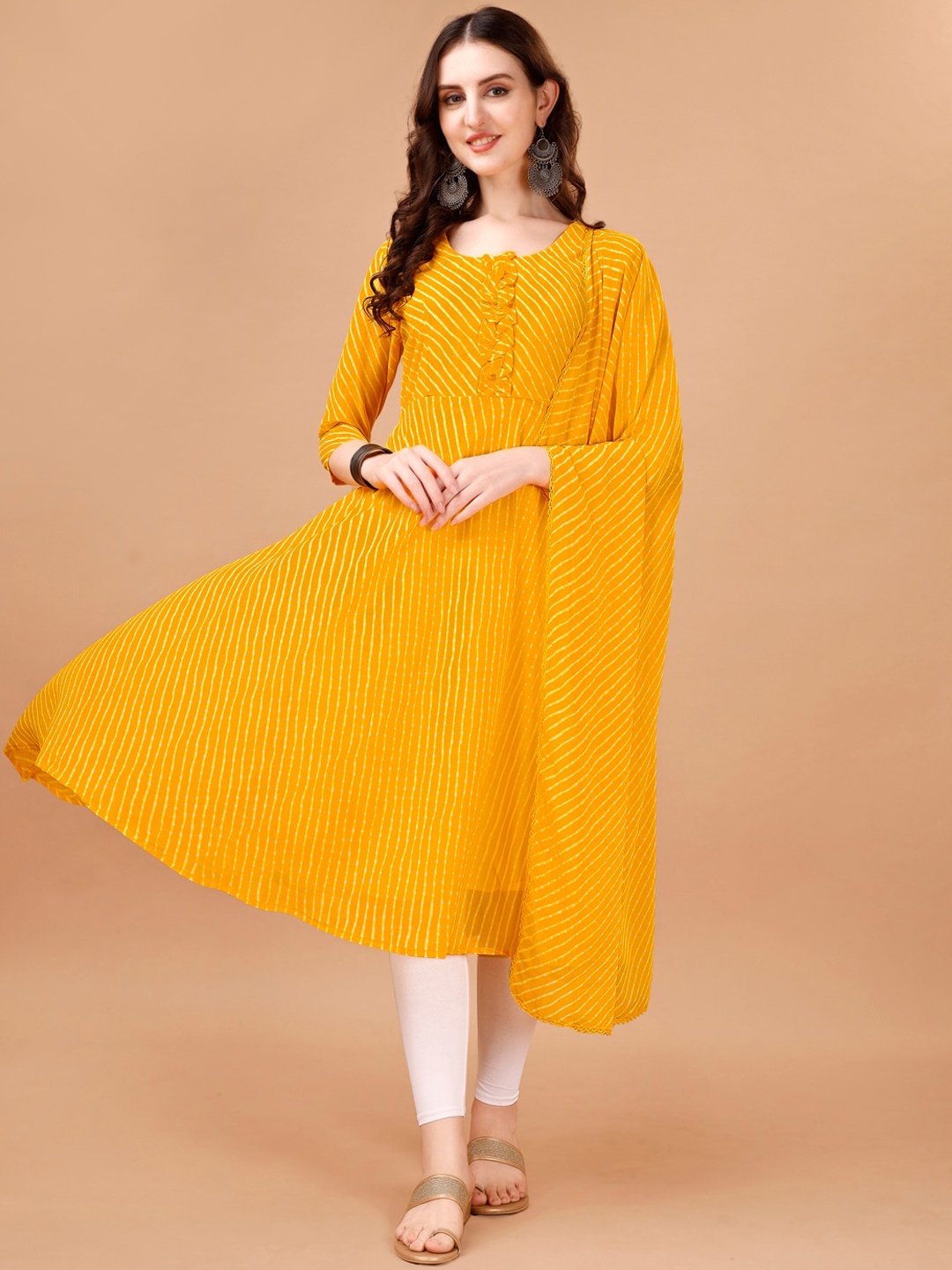 

PMD Fashion Leheriya Printed Georgette Anarkali Kurta, Yellow