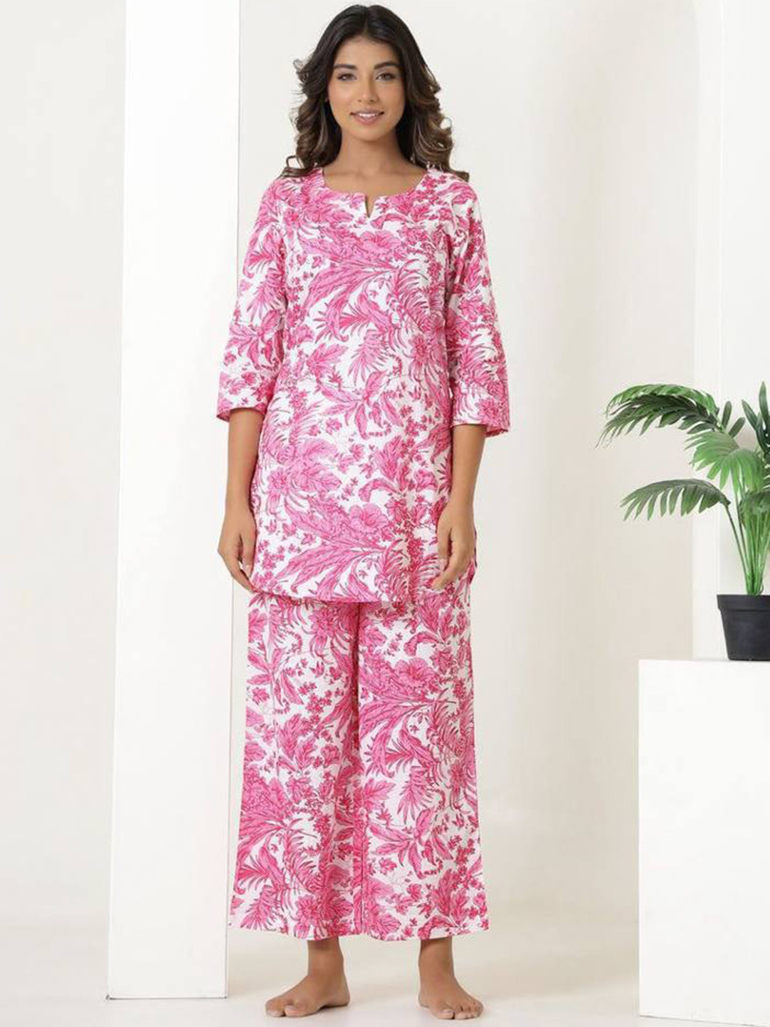 

SWAADHI Printed Pure Cotton Night Suit, Pink