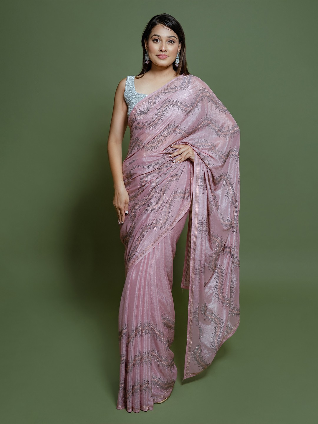 

saree.com Embellished Beads and Stones Saree, Pink