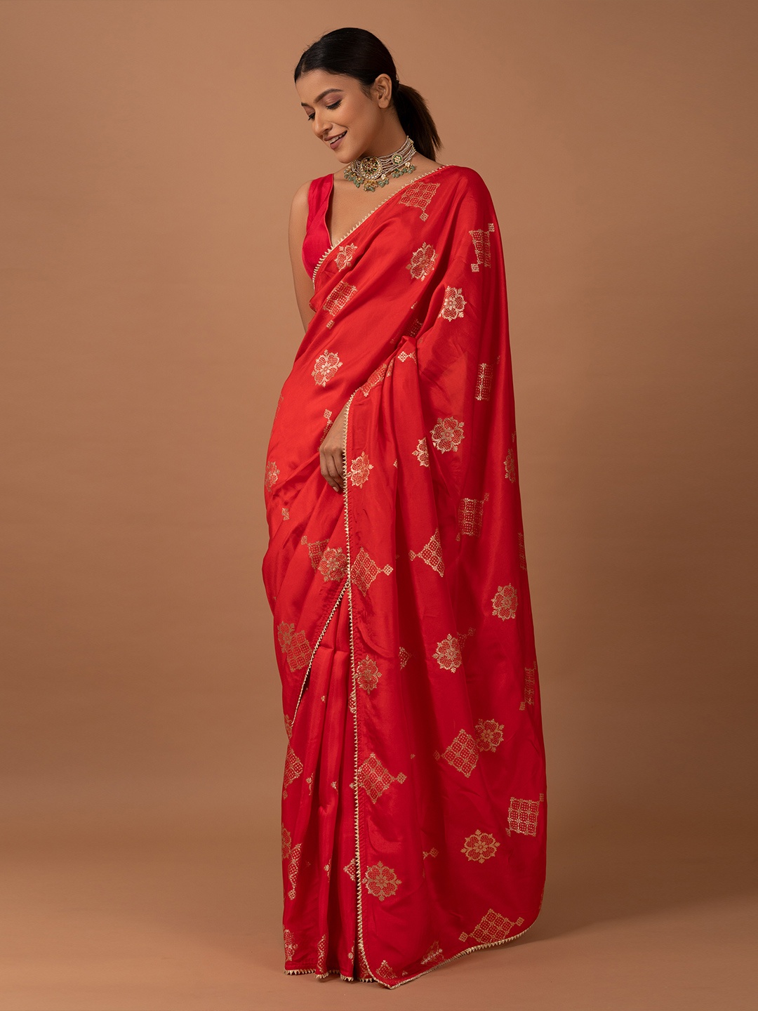 

saree.com Ethnic Motifs Woven Design Zari Saree, Red