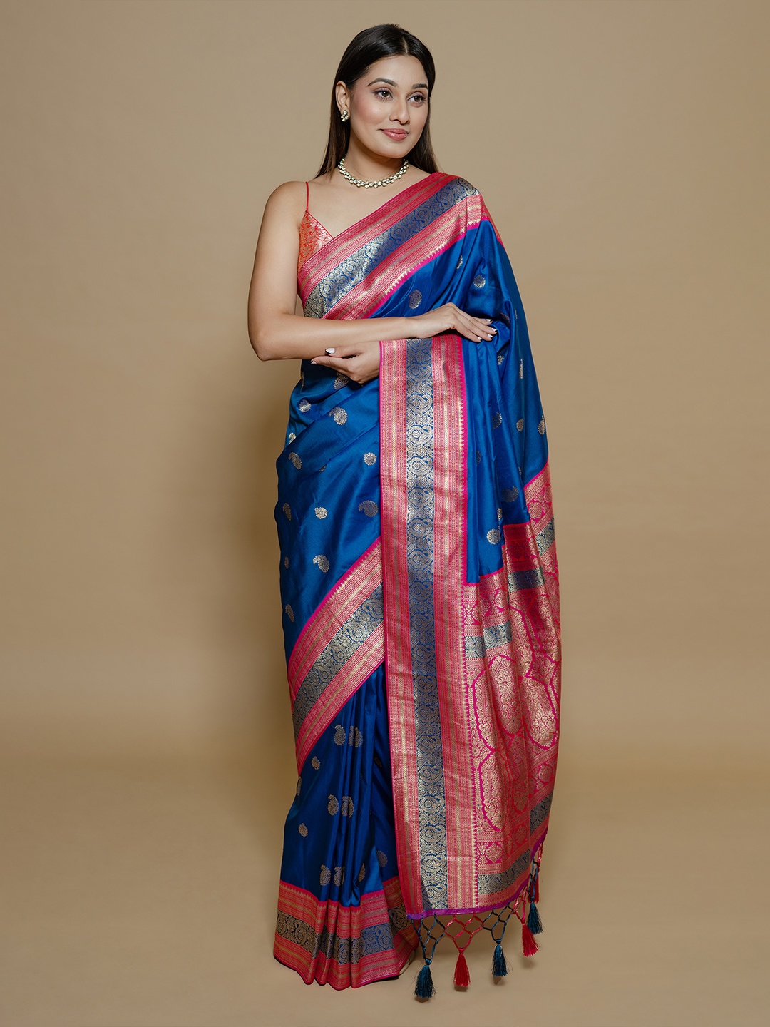 

saree.com Ethnic Motifs Woven Design Zari Art Silk Saree, Blue