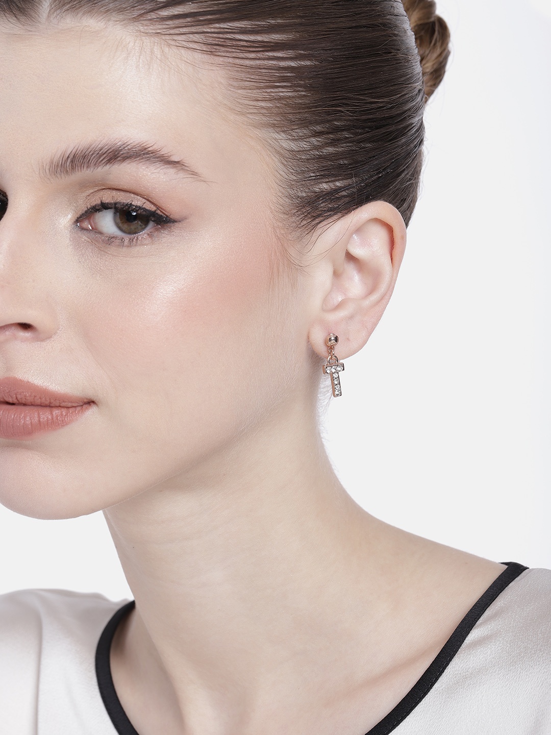

Estele Rose Gold-Plated Crystals Quirky Drop Earrings