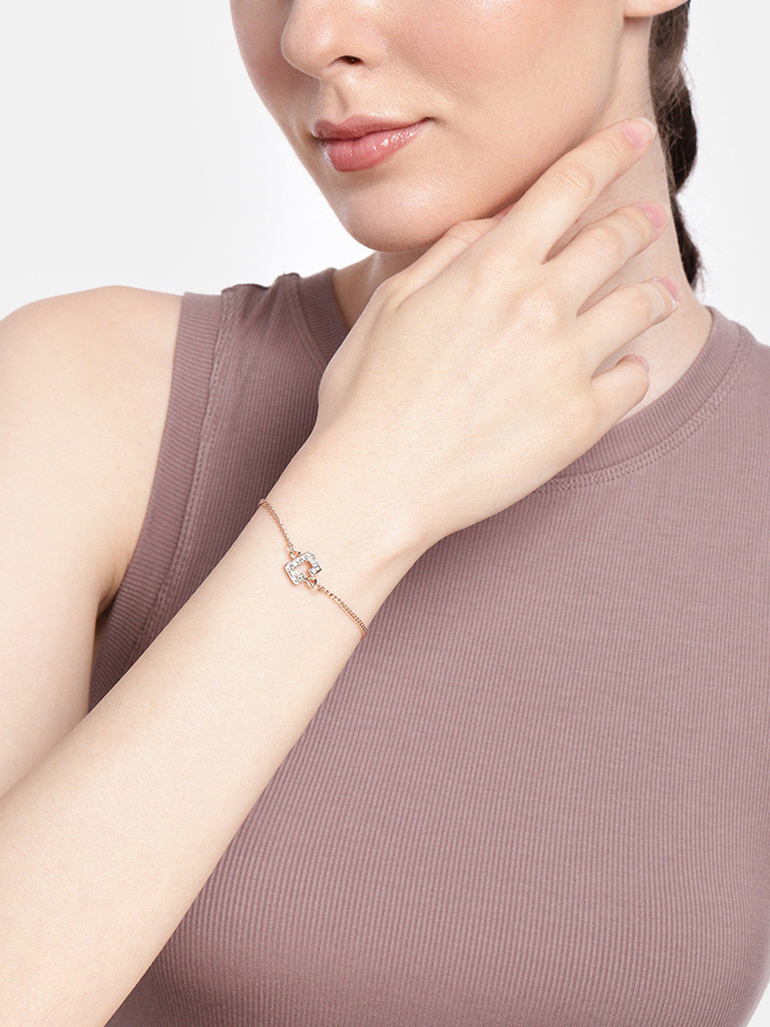 

Estele Women Crystals Rose Gold-Plated Link Bracelet