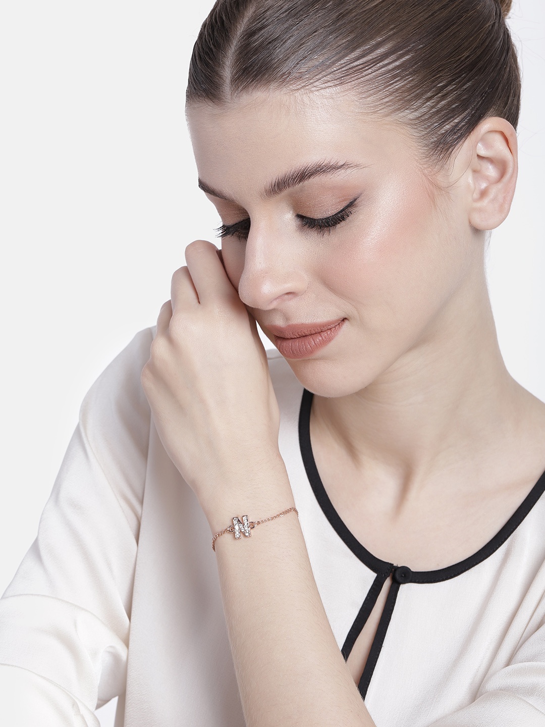 

Estele Women Crystals Handcrafted Rose Gold-Plated Link Bracelet