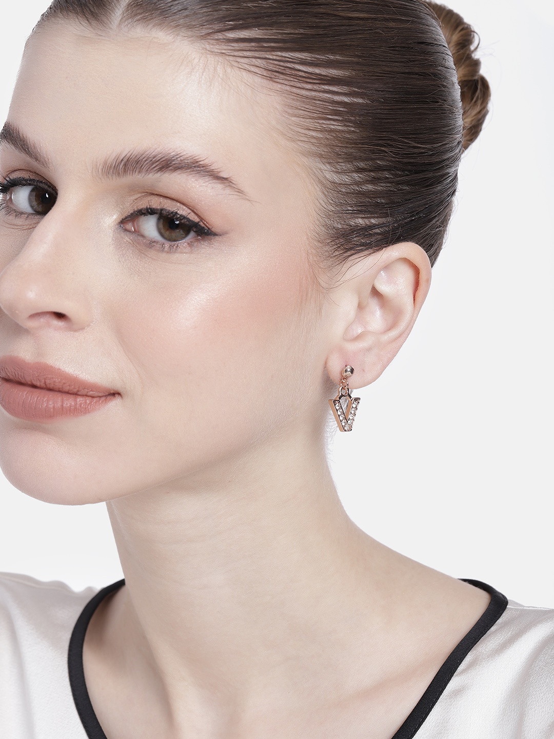 

Estele Rose Gold-Plated Crystals Quirky Drop Earrings