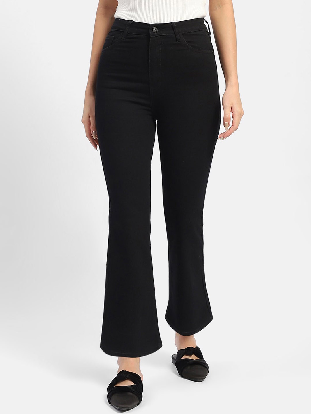 

Madame Women Flared Clean Look Stretchable Jeans, Black