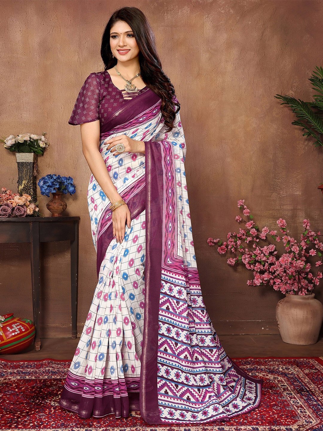 

KALINI Ethnic Motifs Printed Saree, Purple