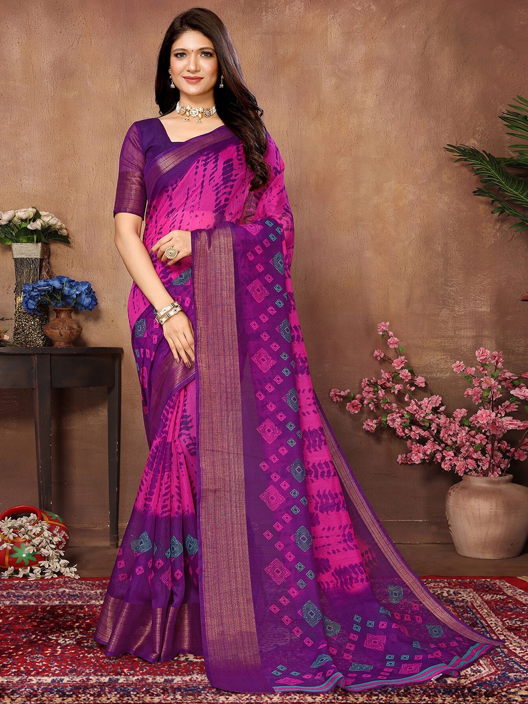 

KALINI Tie & Dye Dyed Saree, Pink