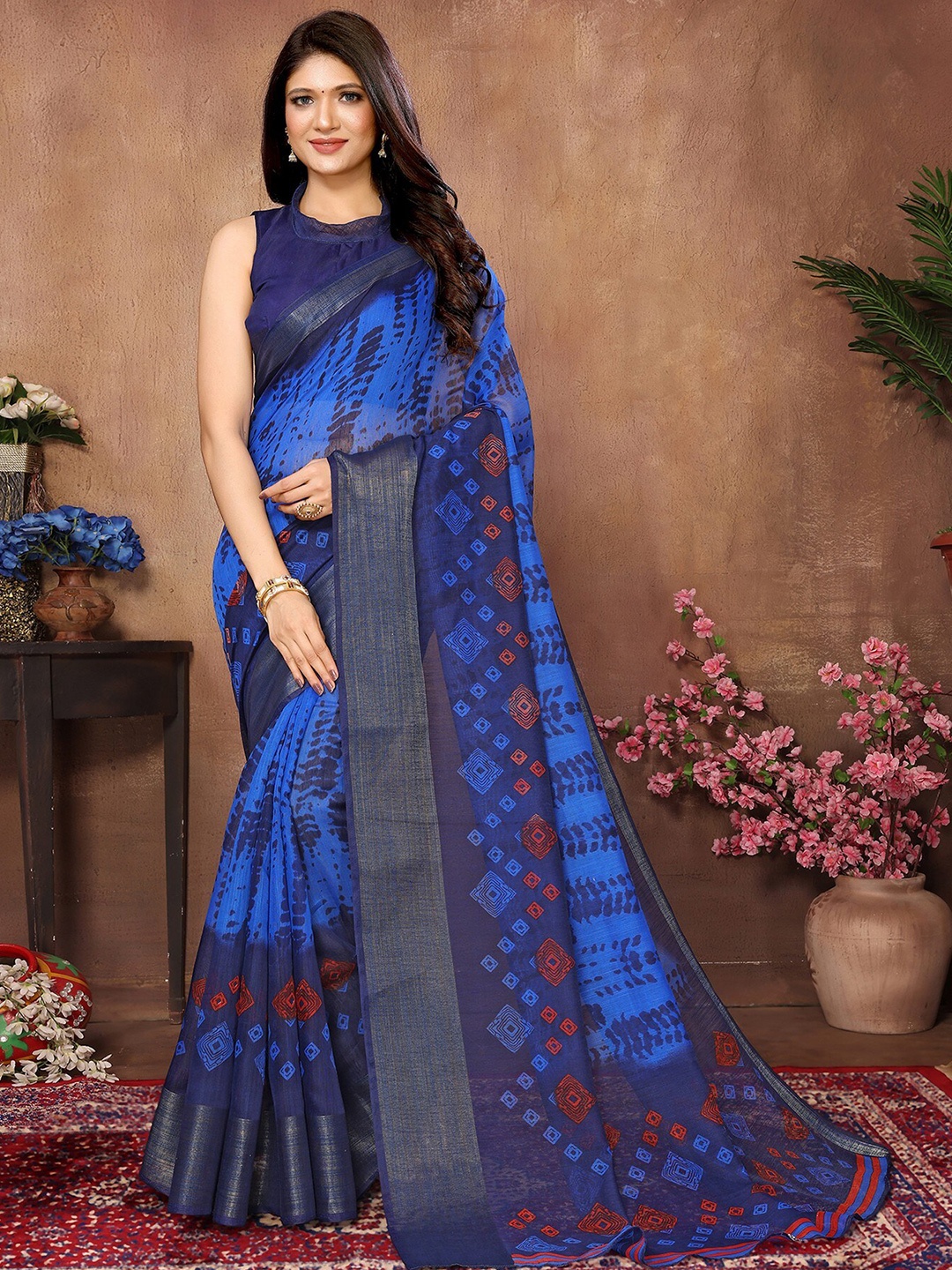 

KALINI Tie and Dye Zari Mysore Silk Saree, Blue