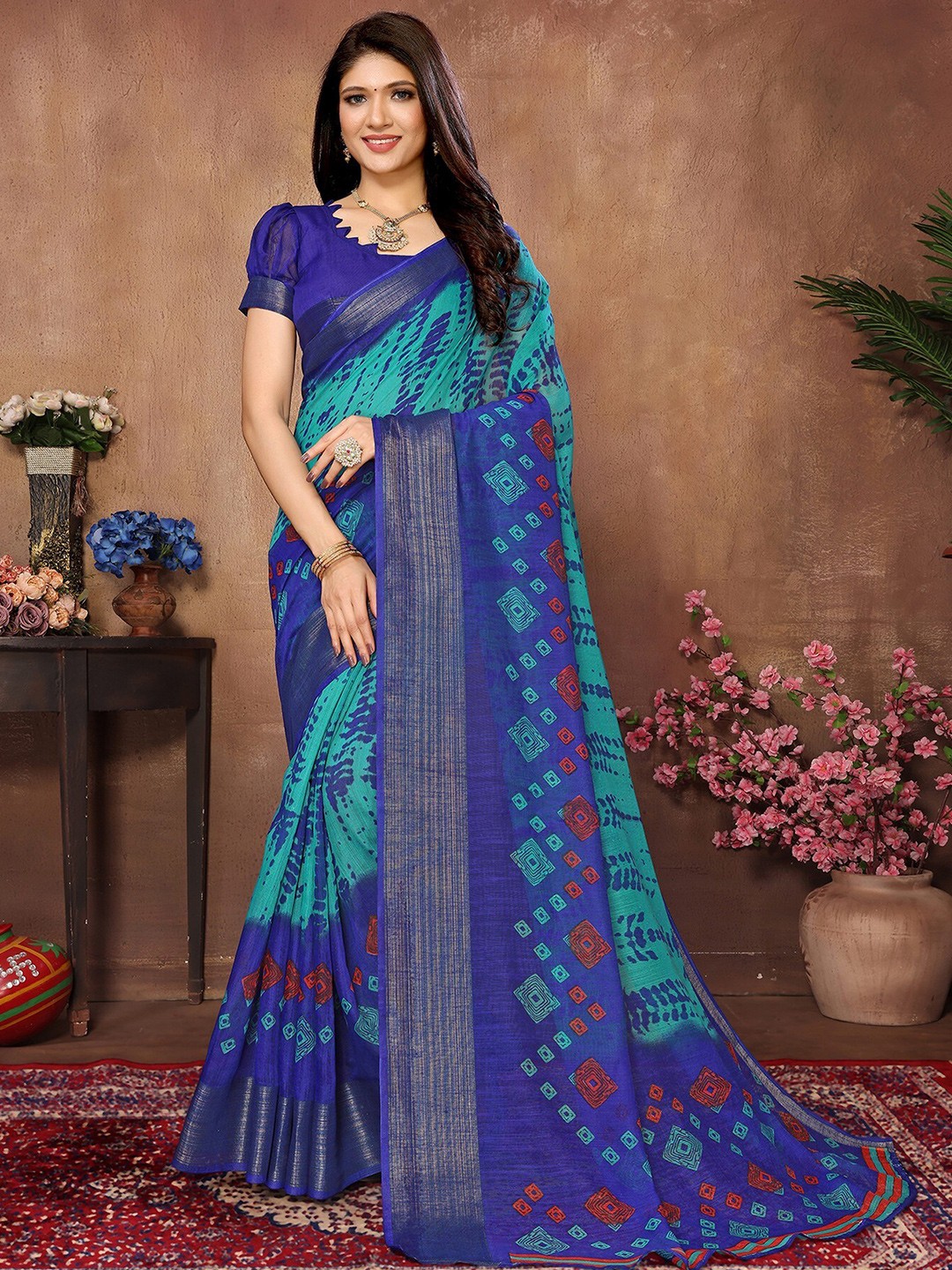 

KALINI Abstract Printed Saree, Blue