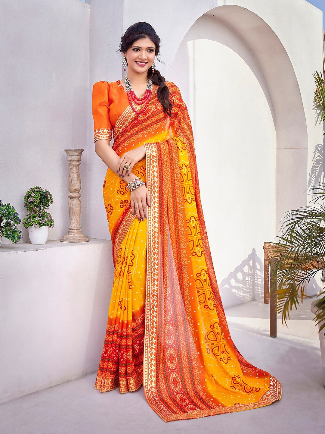 

KALINI Bandhani Printed Saree, Orange