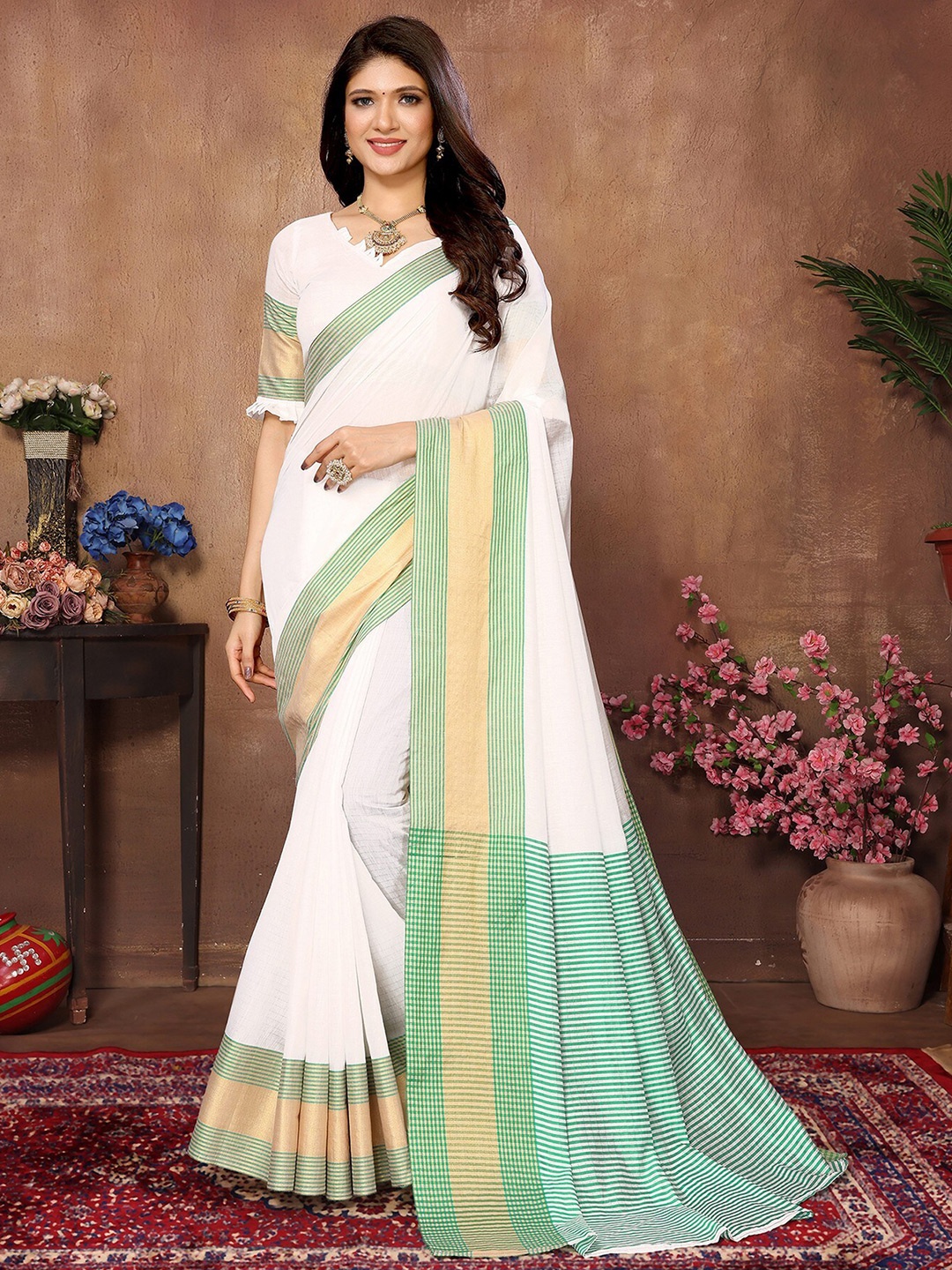 

KALINI Zari Silk Cotton Mysore Silk Saree, Green