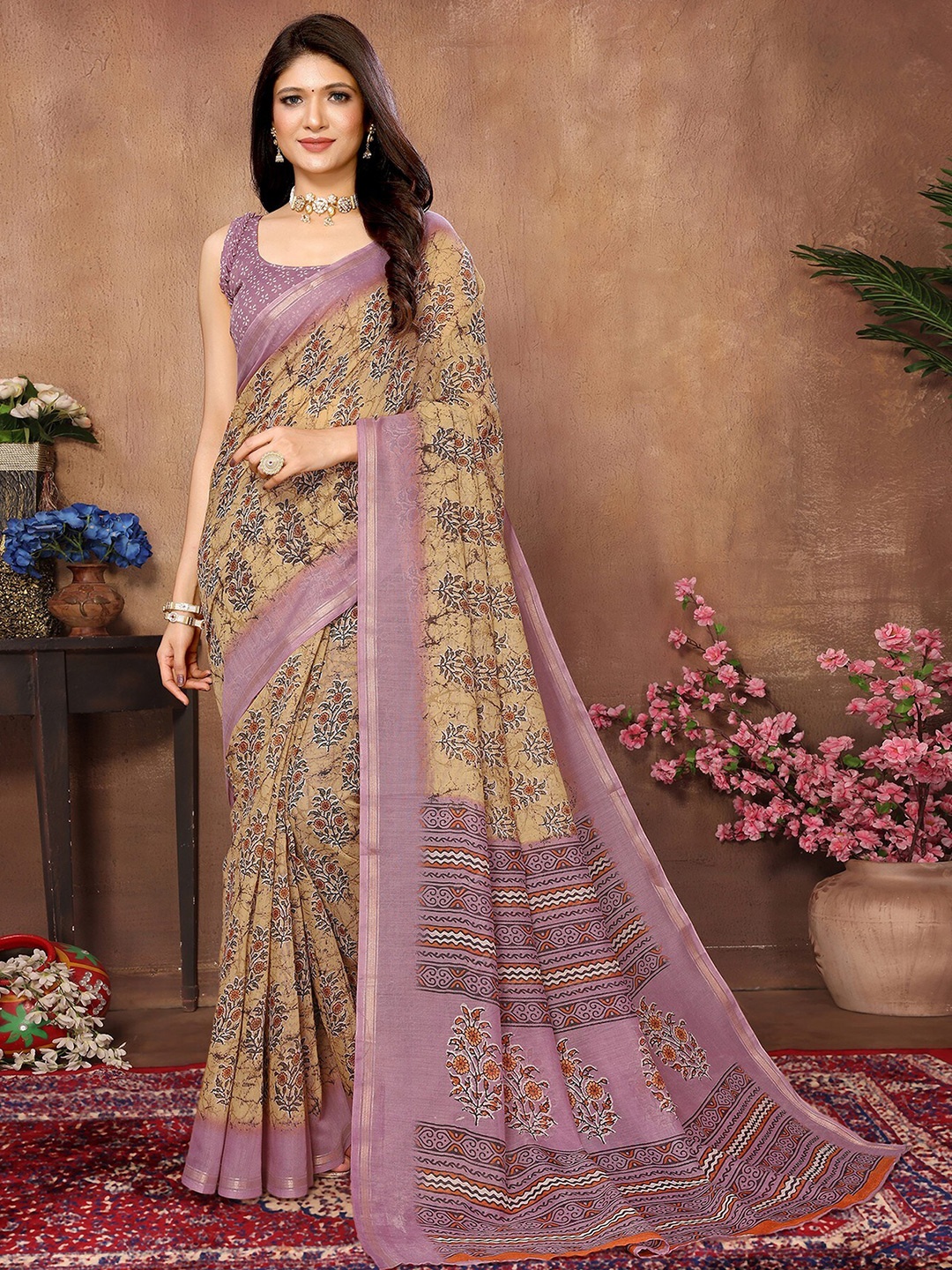 

KALINI Ethnic Motifs Printed Zari Saree, Mustard