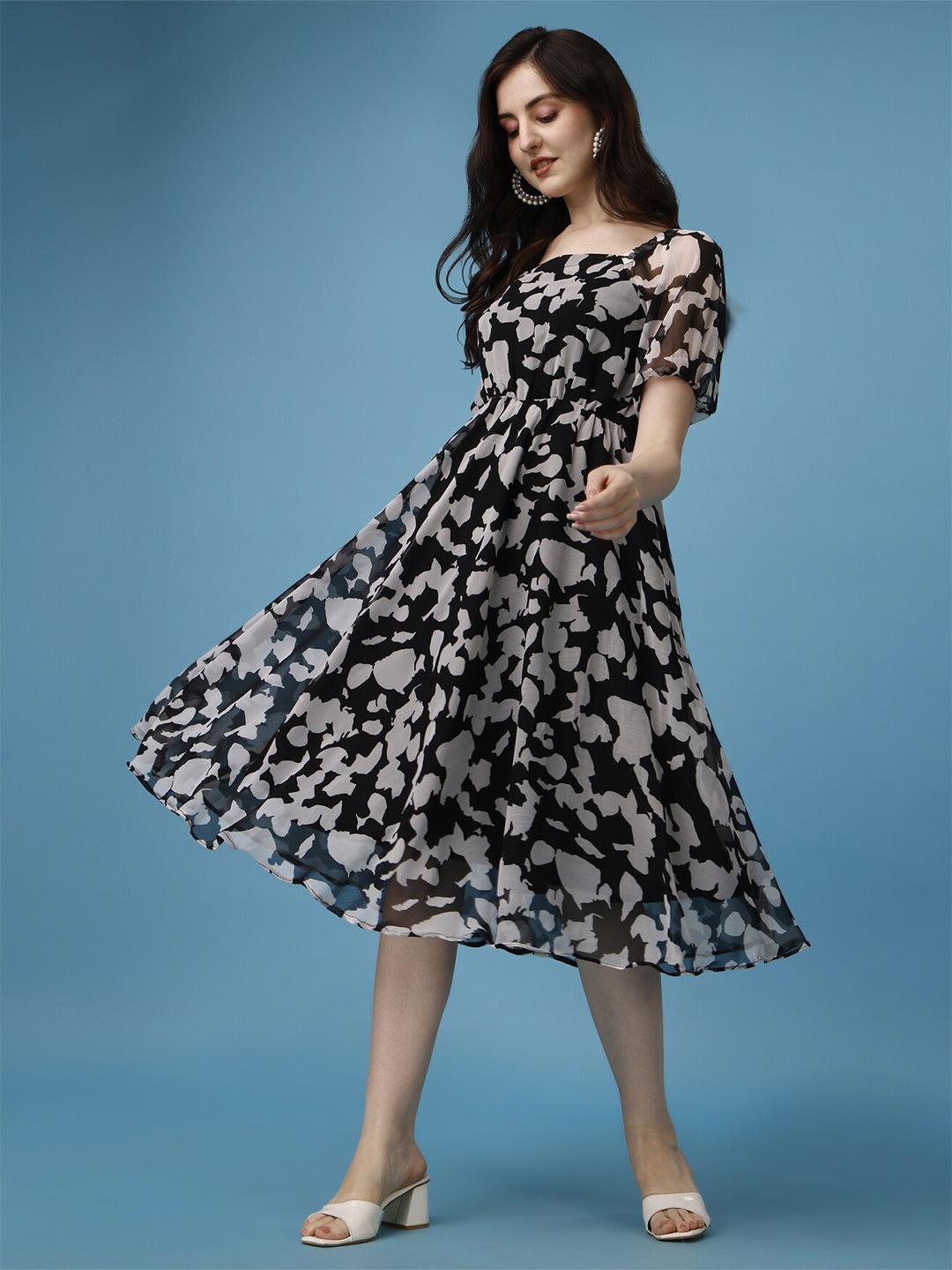 

Trillmixa Print Georgette Fit & Flare Midi Dress, Black