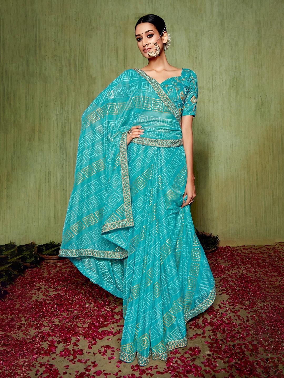 

Mitera Blue Bandhani Printed Bandhani Saree
