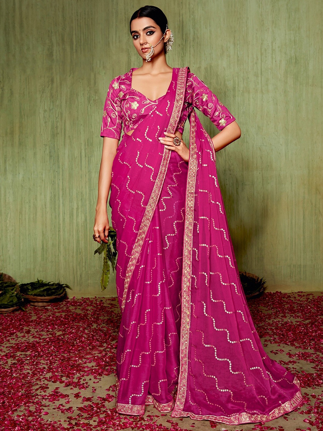 

Mitera Pink Bandhani Embroidered Saree