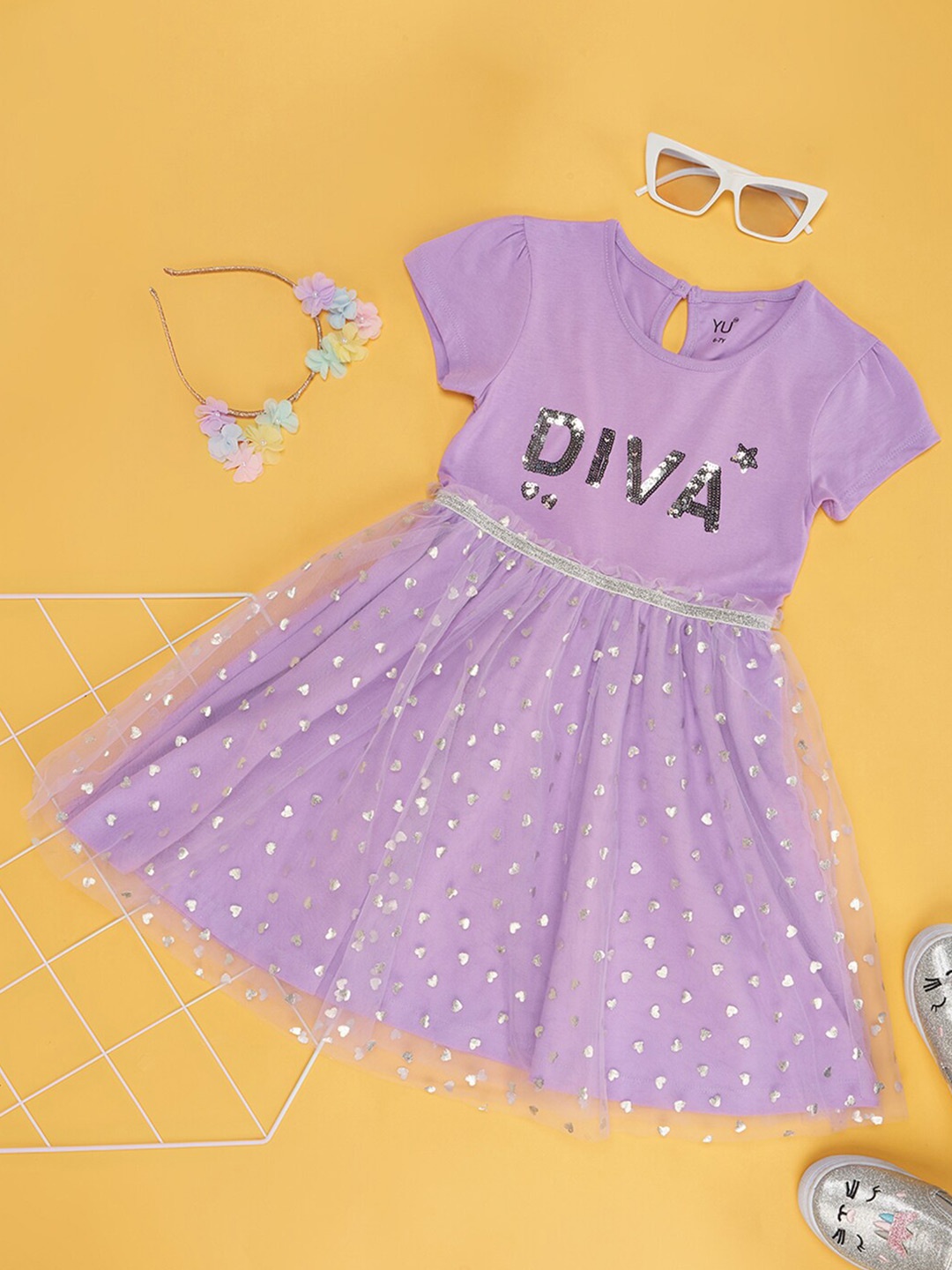 

YU by Pantaloons Girls Sequinned Embellished Cotton Fit & Flare Dress, Lavender