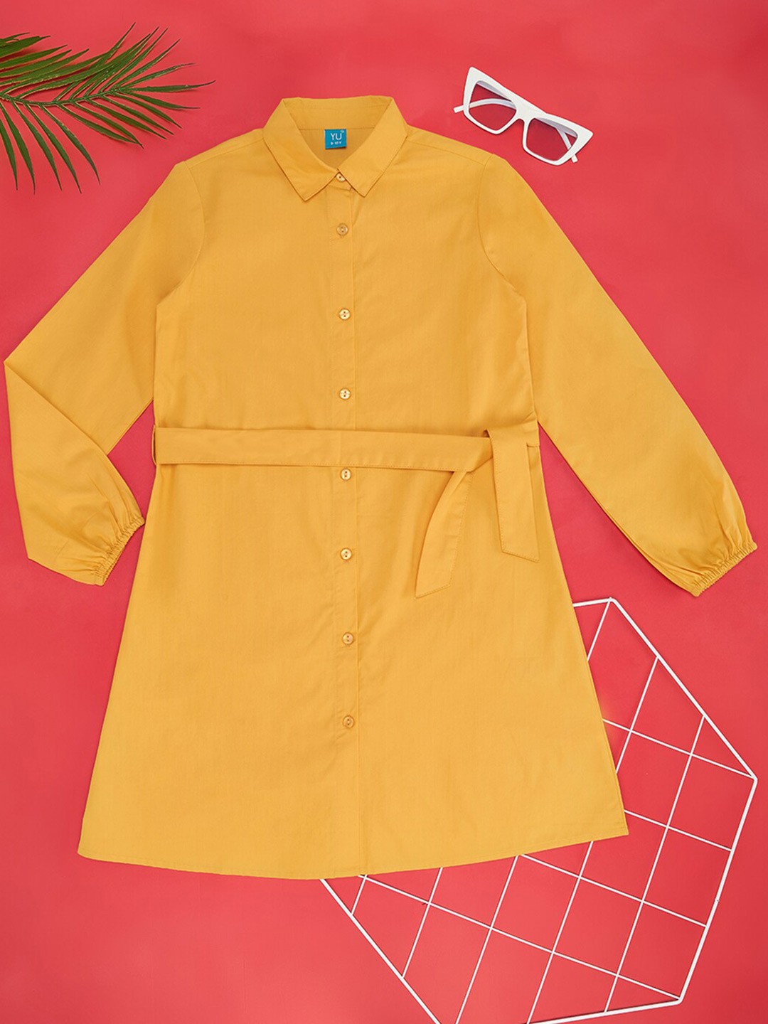 

YU by Pantaloons Girls Pure Cotton Shirt Dress, Yellow