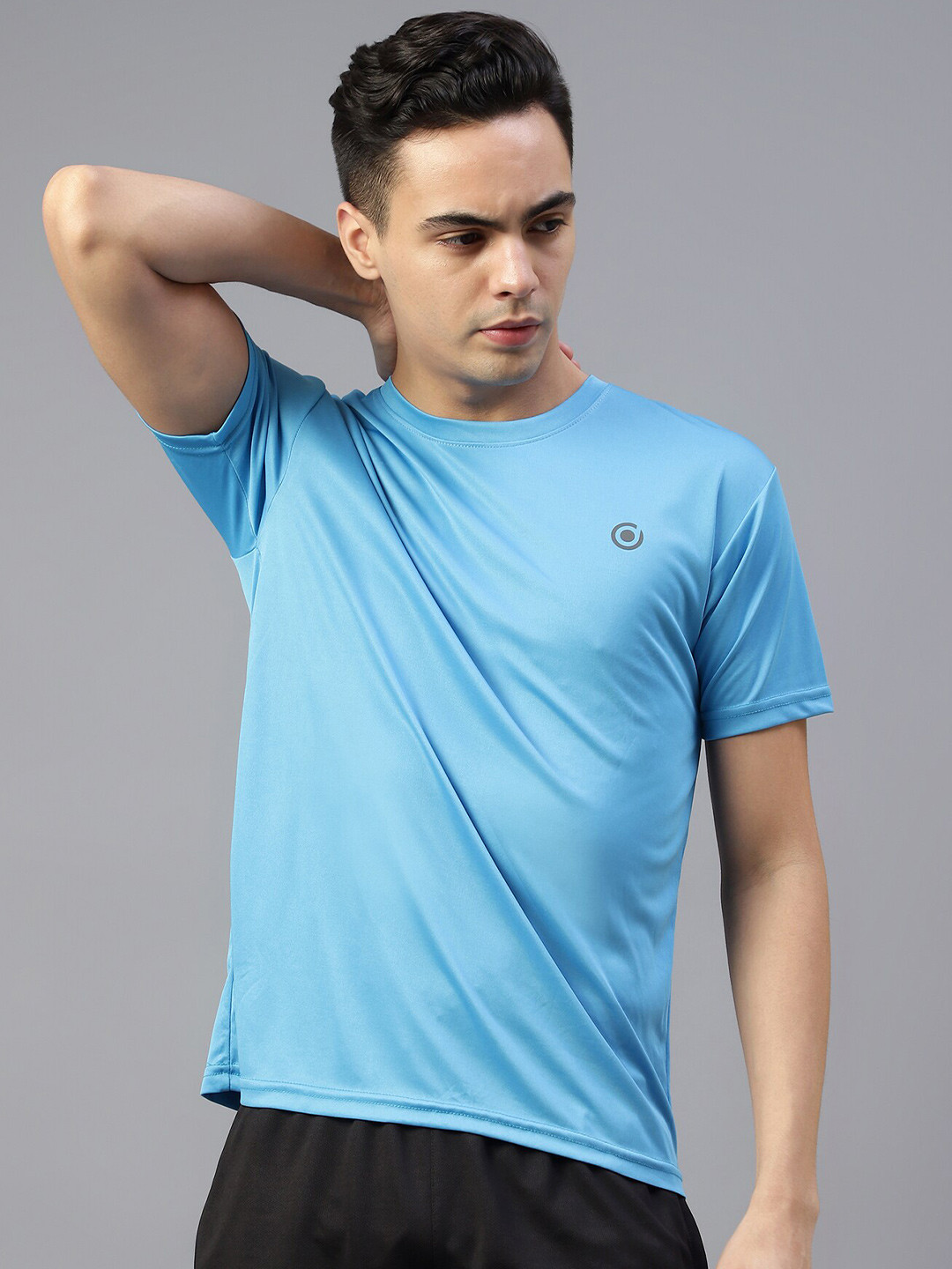 

DIAZ Round Neck Short Sleeves Dri-FIT Pockets Casual T-shirt, Turquoise blue