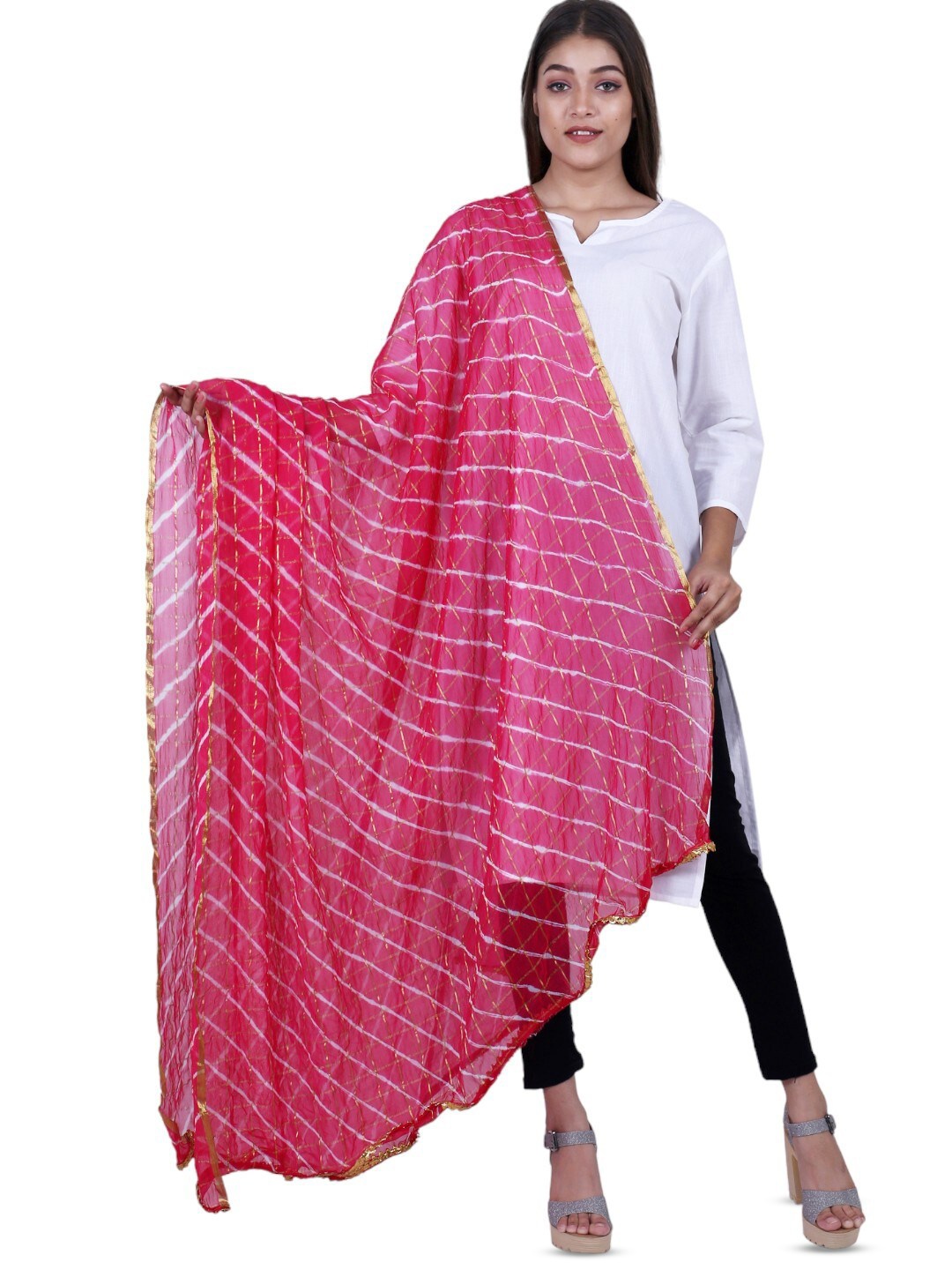 

Alakh Creation Leheriya Printed Zari Chiffon Dupatta, Magenta