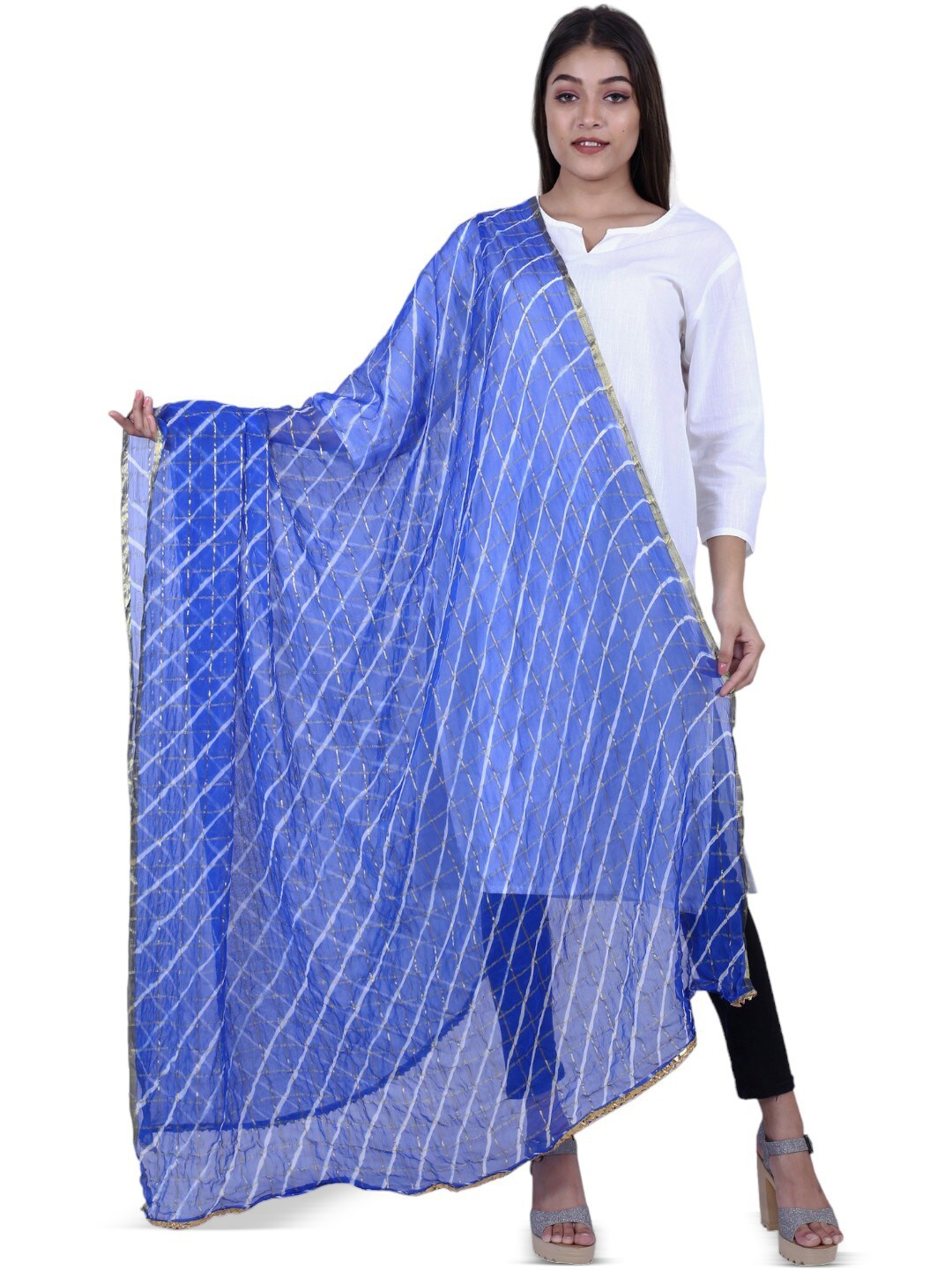 

Alakh Creation Leheriya Printed Zari Detailed Chiffon Dupatta, Blue