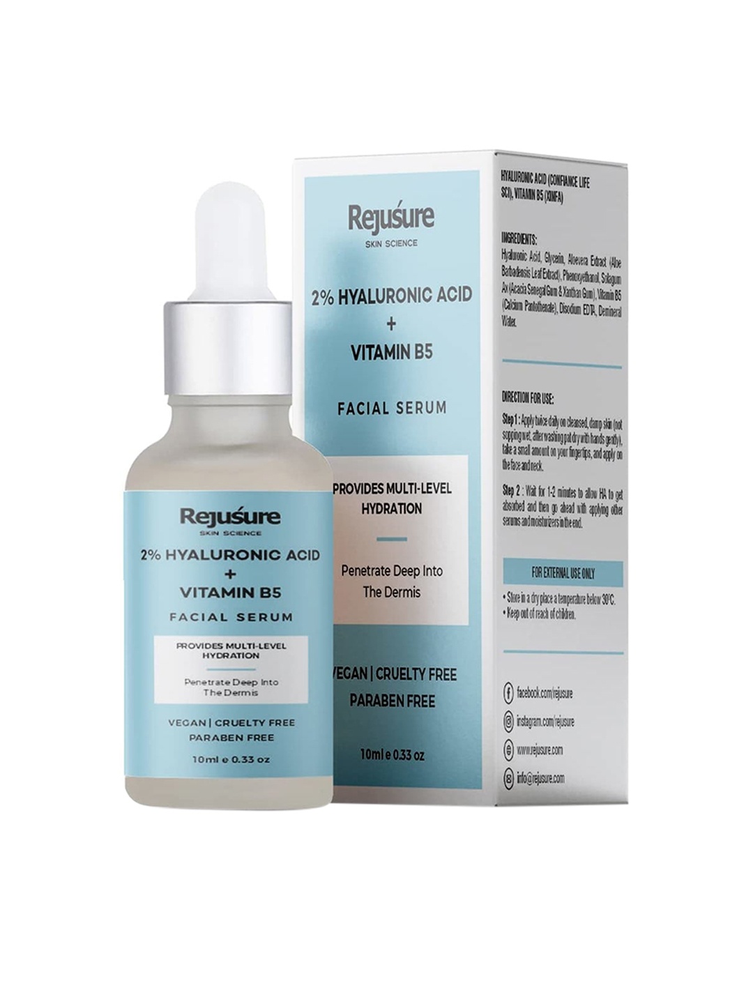 

REJUSURE 2% Hyaluronic Acid + Vitamin B5 Facial Serum-10ml, Blue