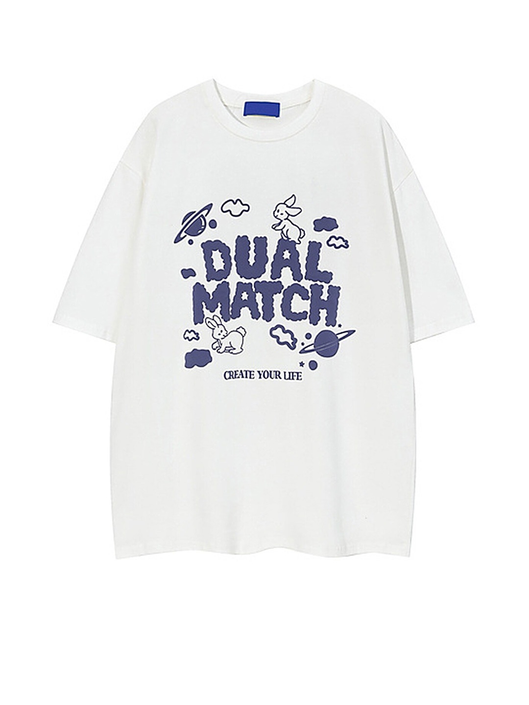 

LULU & SKY Typography Printed Round Neck Cotton Top, White