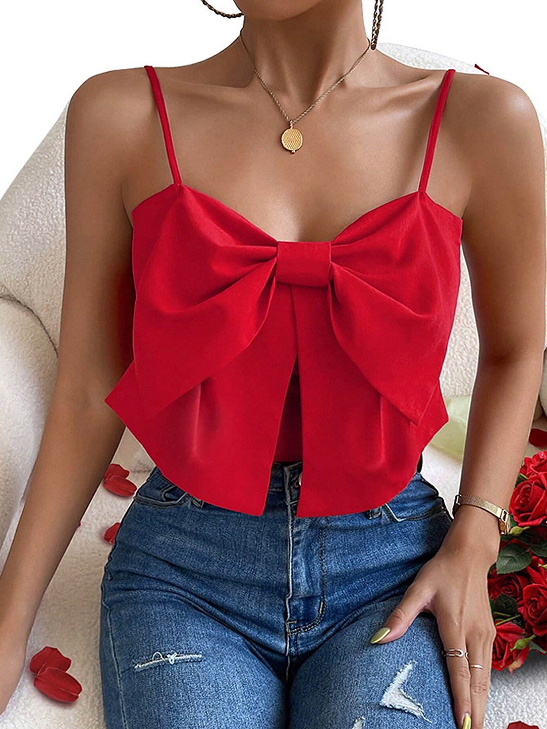 

LULU & SKY Bow-knot Sleeveless Crop Top, Red