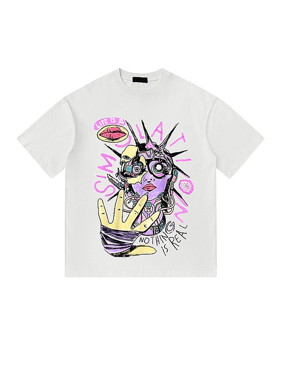 

LULU & SKY Graphic Printed Round Neck Cotton T-shirt, White