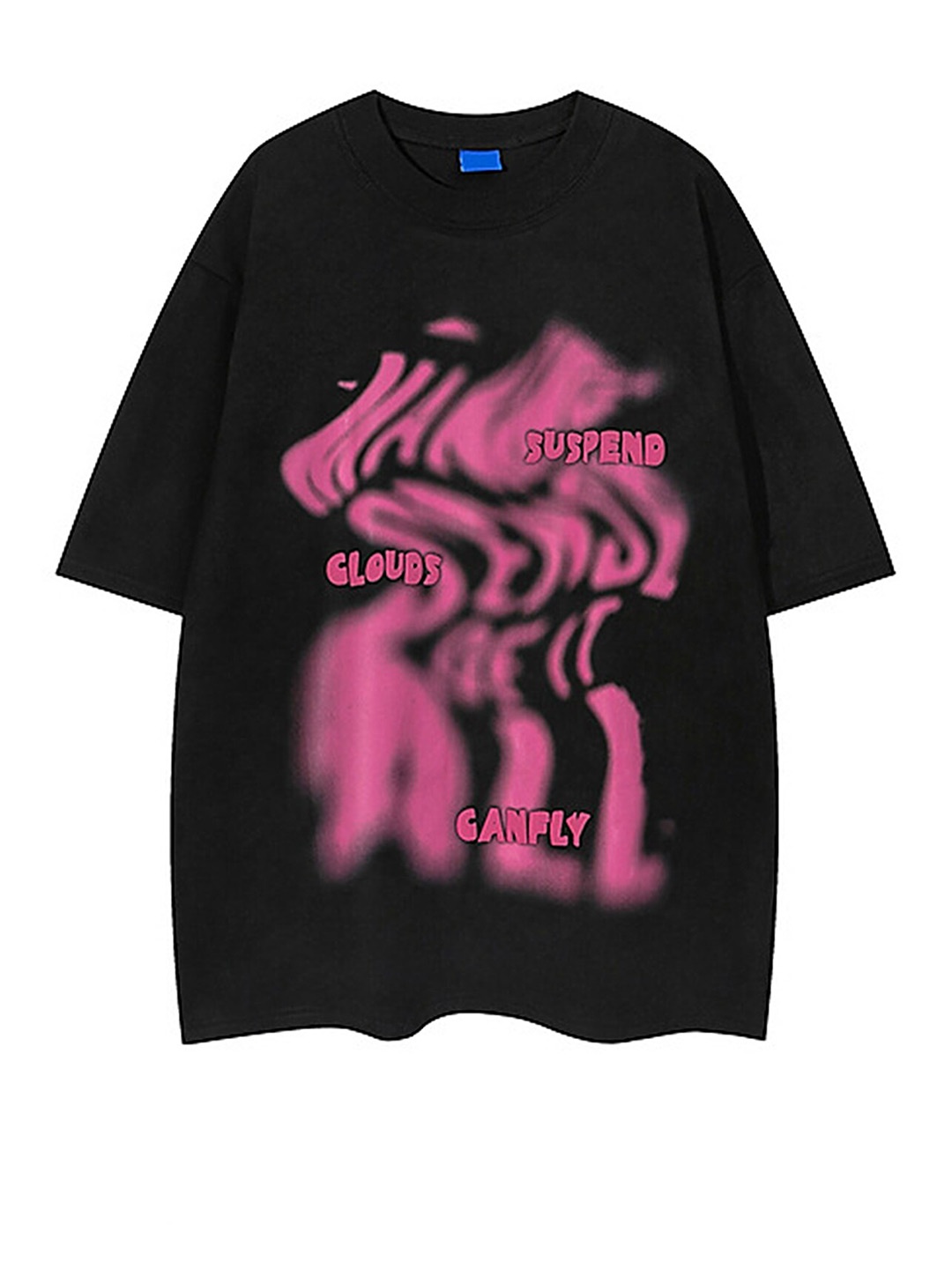 

LULU & SKY Graphic Print Drop Shoulder Sleeves Oversized Cotton Top, Black