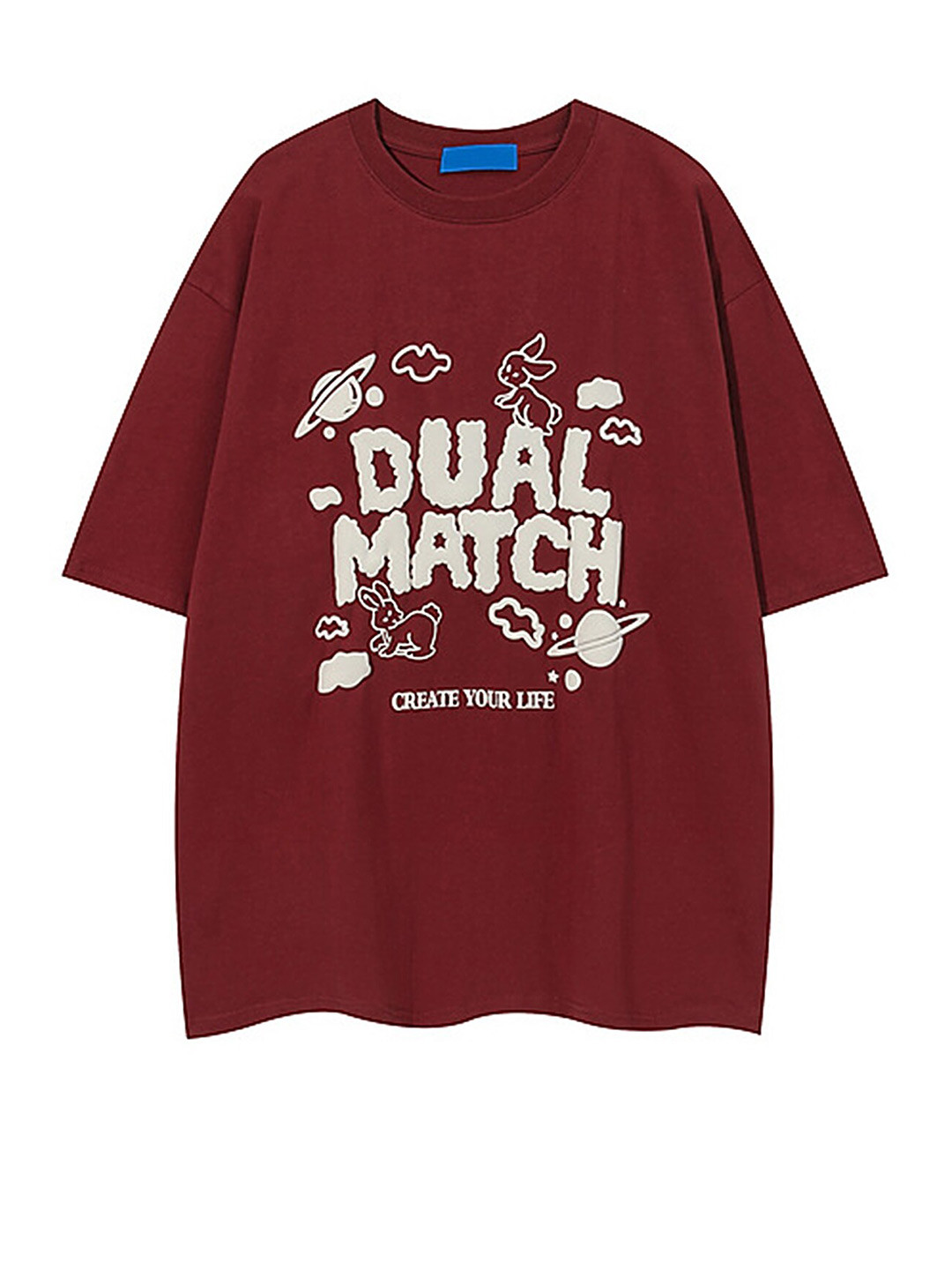 

LULU & SKY Typography Printed Round Neck Short Sleeves Cotton Top, Red