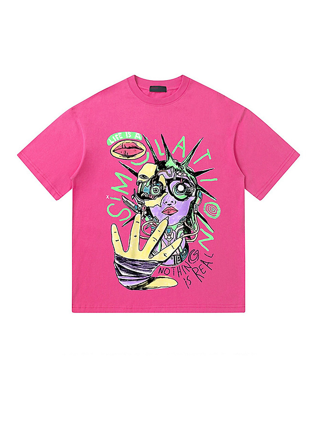 

LULU & SKY Graphic Printed Round Neck Short Sleeves Boxy Cotton Top, Rose