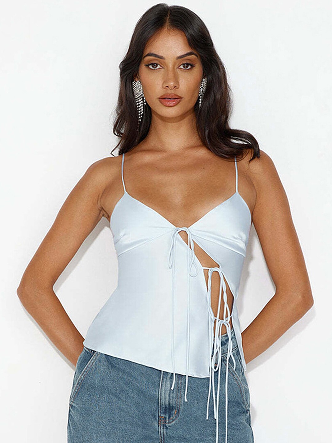 

LULU & SKY Shoulder Straps Tie Ups Top, Blue