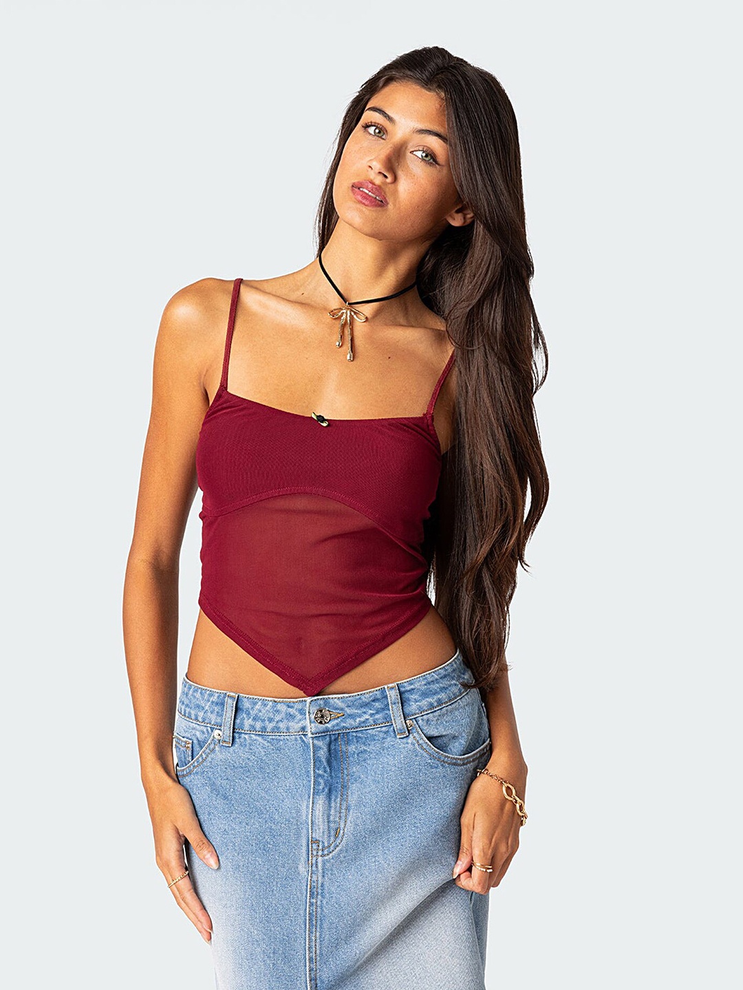 

LULU & SKY Shoulder Strap Fitted Crop Top, Red