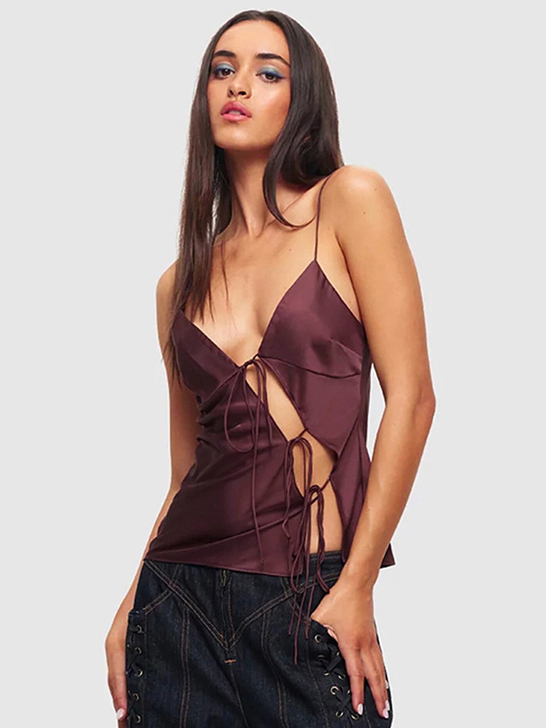 

LULU & SKY Shoulder Strap Cut Out Top, Brown