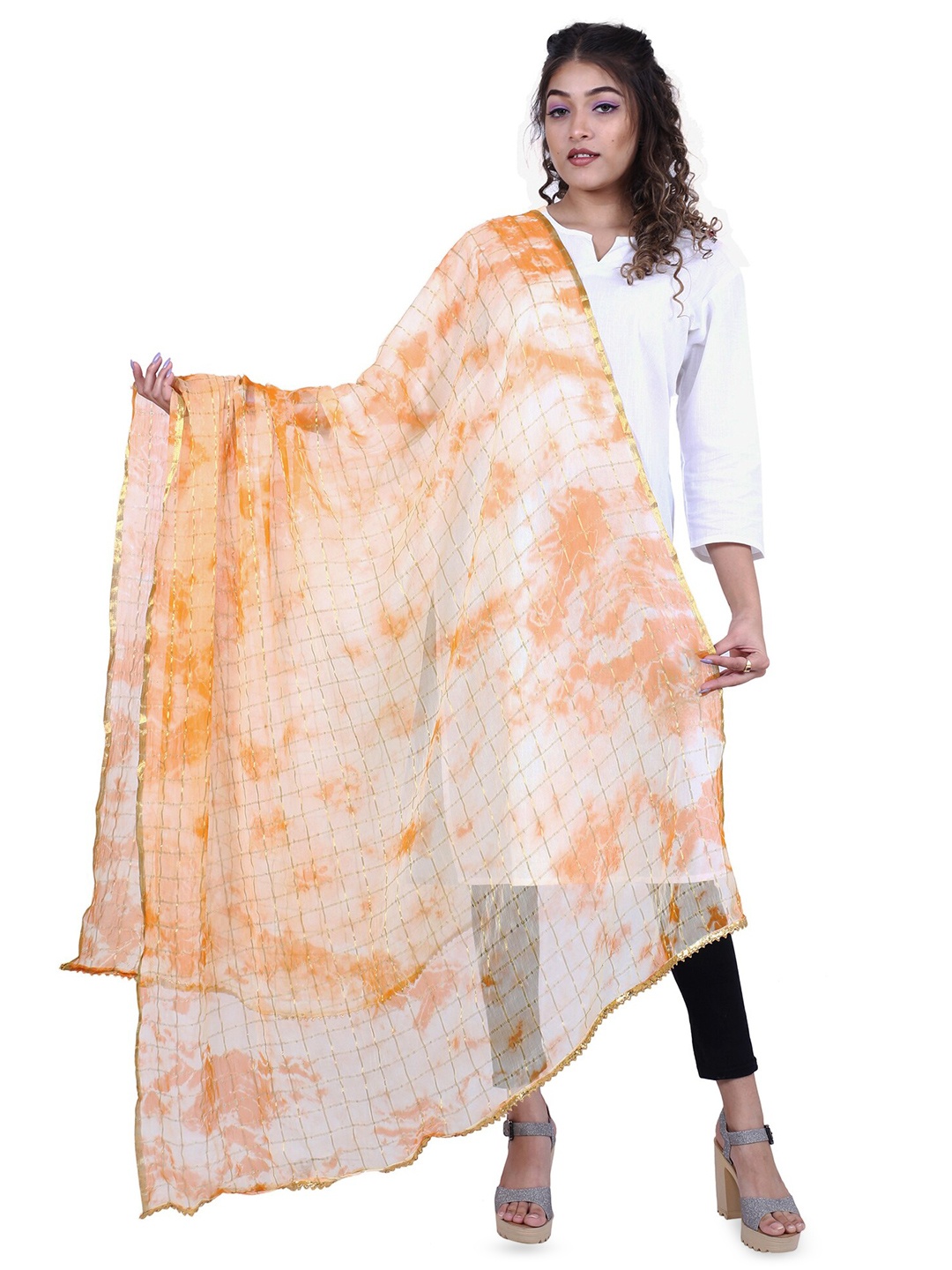 

Alakh Creation Tie & Dye Printed Dupatta with Zari, Orange