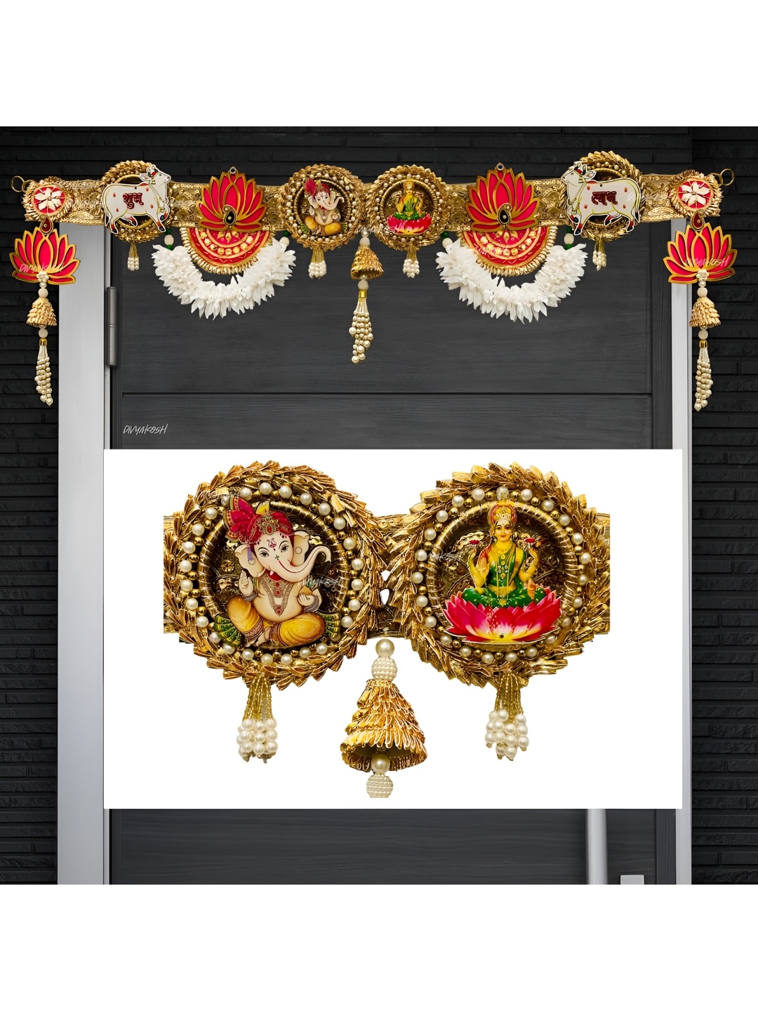 

Divyakosh Lotus Festival Toran Decorative Main Door Hanging, Red