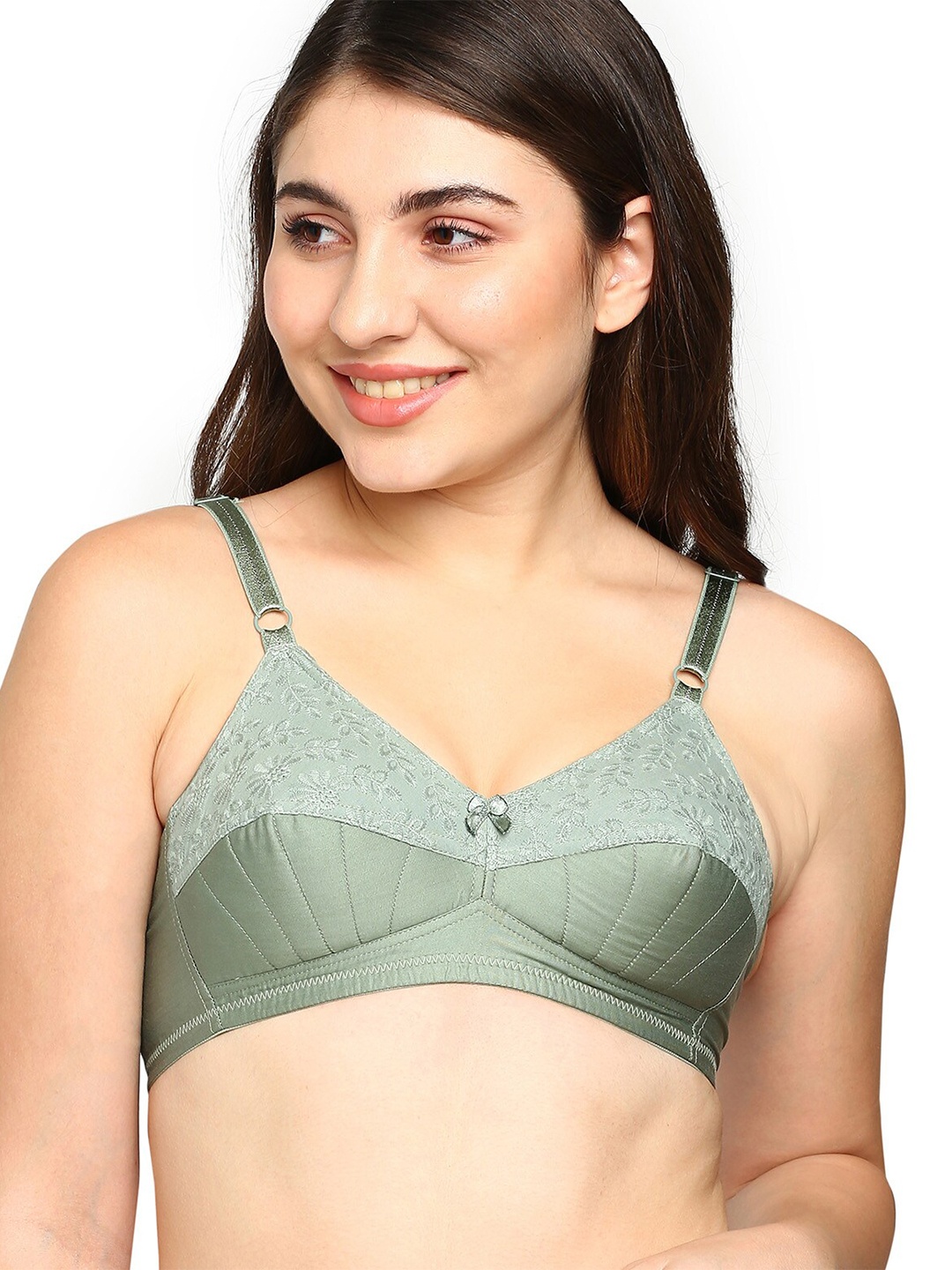 

BLOSSOM Half Padded Woven Cotton Full Support Bra_Hako Lift, Green