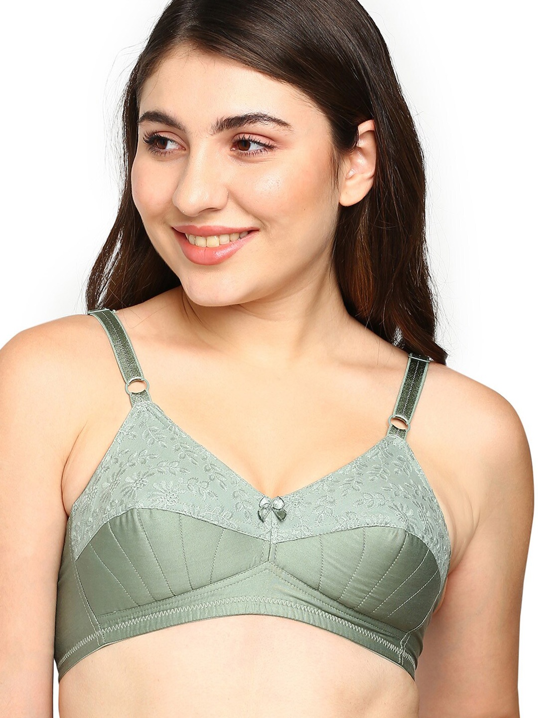 

BLOSSOM Half Padded Woven Cotton Full Support Bra_Hako Lift, Green