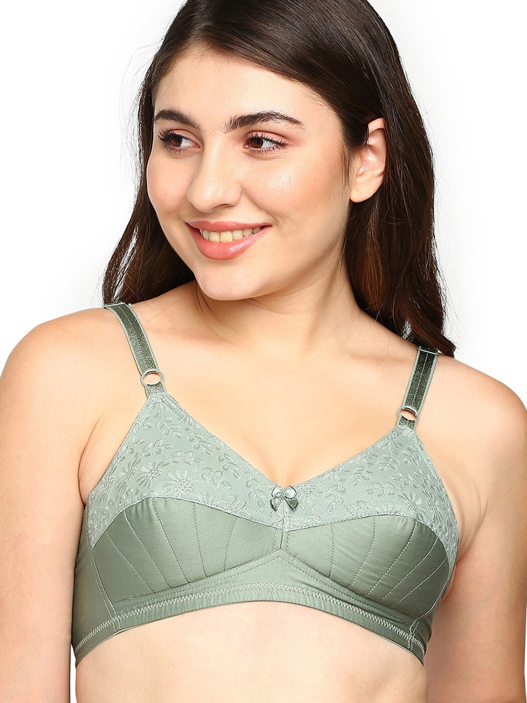 

BLOSSOM Half Padded Woven Cotton Full Support Bra_Hako Lift, Green