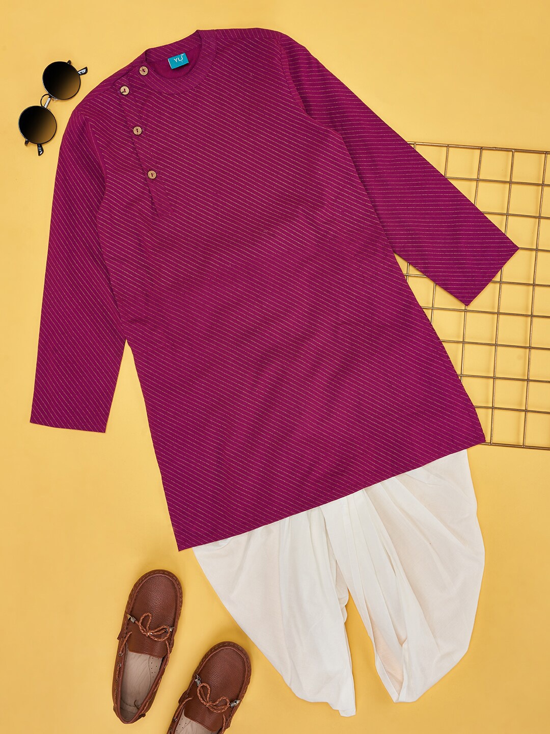 

YU by Pantaloons Boys Striped Pure Cotton Kurta with Dhoti Pant, Red