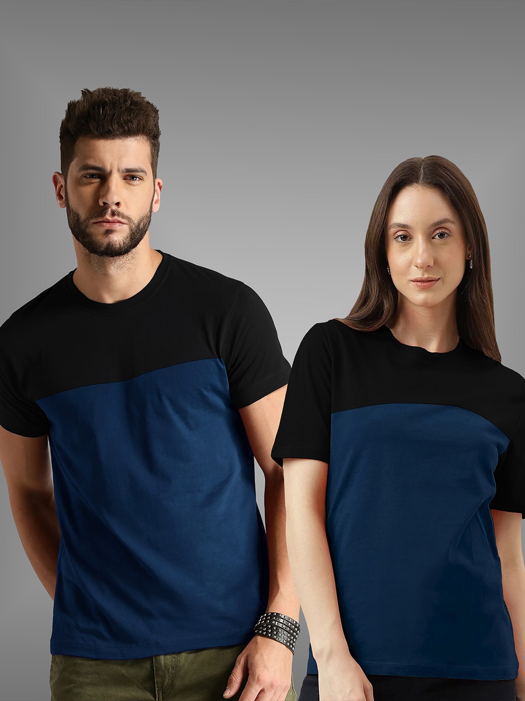 

BAESD Unisex Pack Of 2 Colourblocked Twistform Comfortable T-shirts, Navy blue